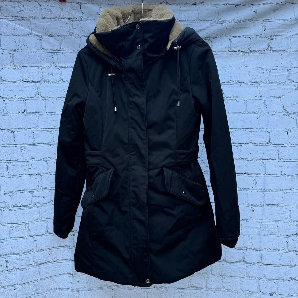 Zara Coat Parka Black Small Soft Faux Fur Lining Winter Warm Classic Cozy Hood